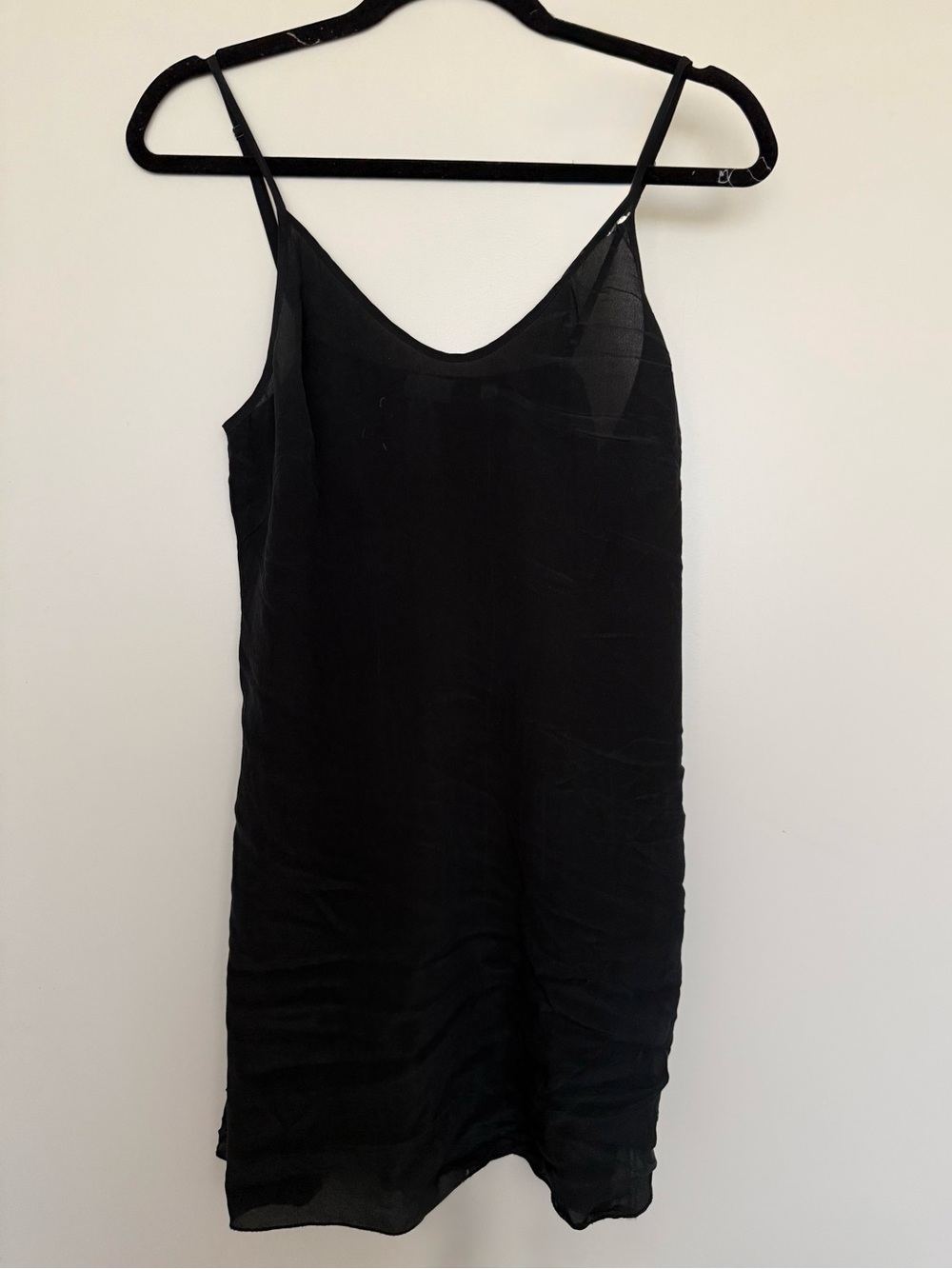 Aritzia Wilfred Black 100% Silk Slip Mini Dress Adjustable Spaghetti Straps S